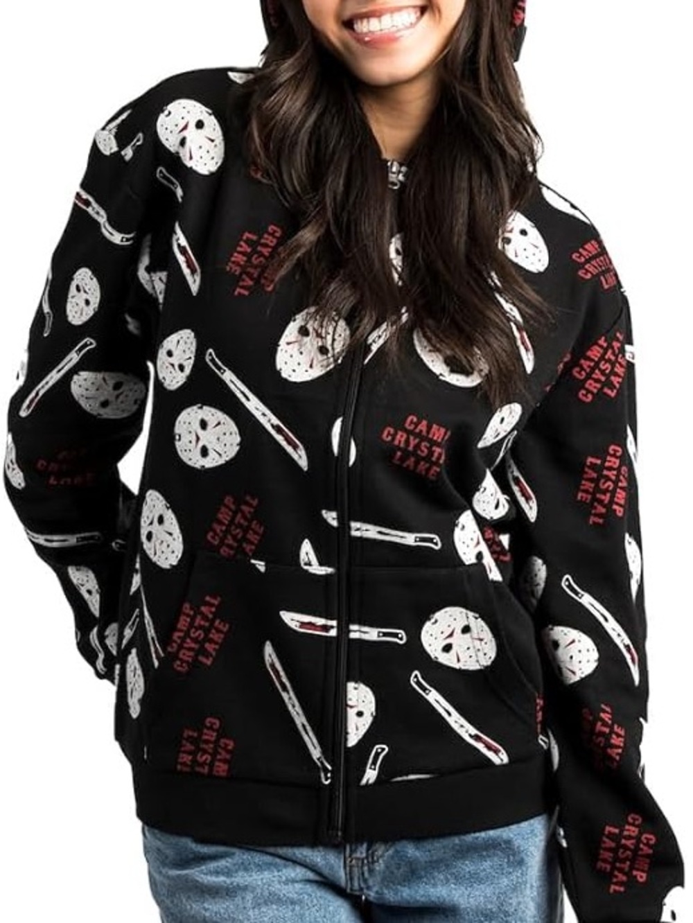Friday the 13th Jason Voorhees Hoodie M Camp Crystal Lake All Over Print